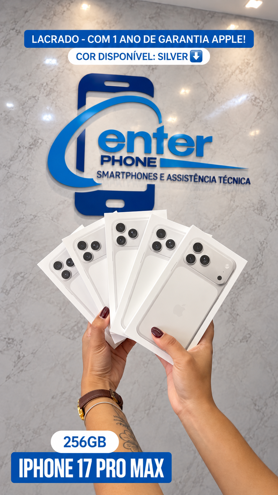 iPhone 17 Pro Max 256GB Silver disponível na Center Phone em Picos - PI