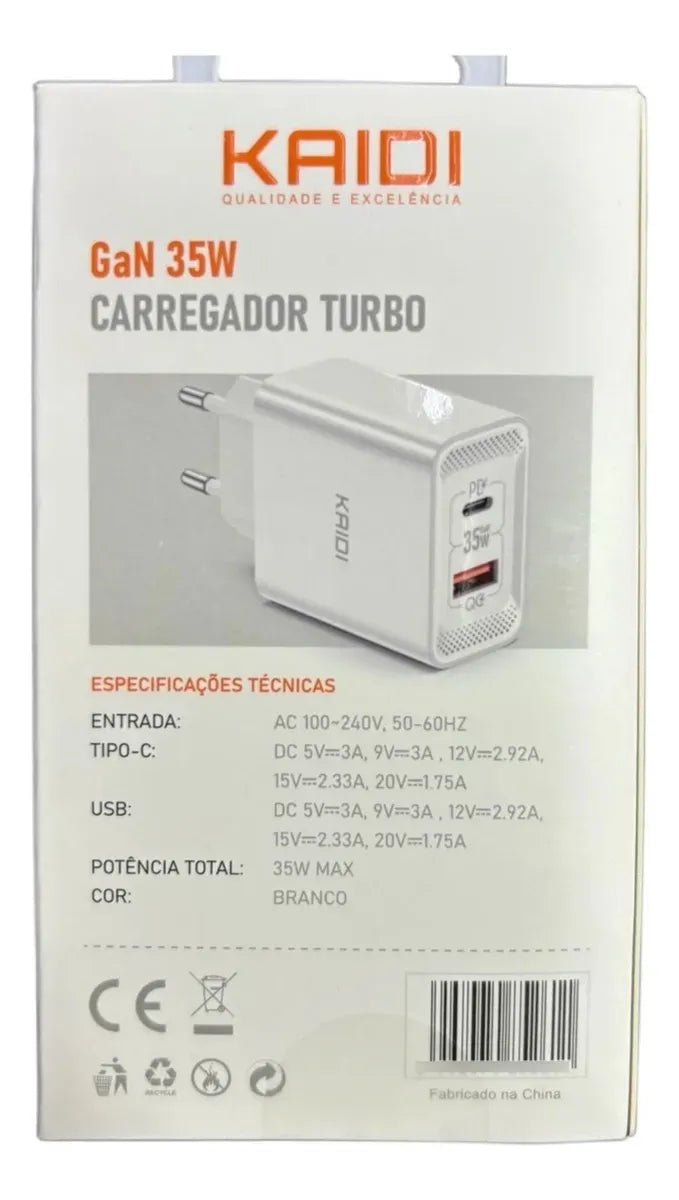 FONTE KAIDI GAN 35W CARREGADOR TURBO KD-671